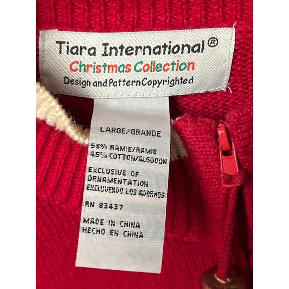 Tiara International Ugly Christmas Cardigan Sweater Lg Reindeer Candy Cane Holid - Picture 2 of 8